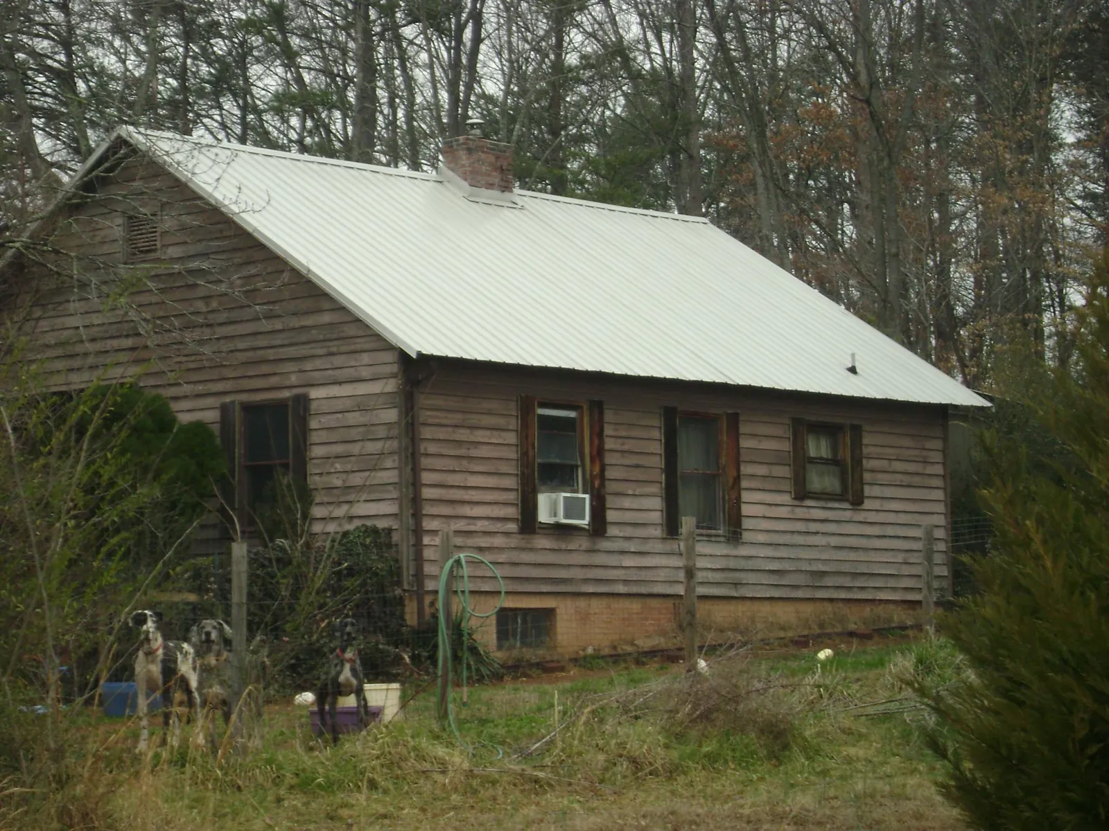 White metal roof on an old wood sided farmhouse, from a Asphalt Shingle Roof Repair job in Powhatan Point